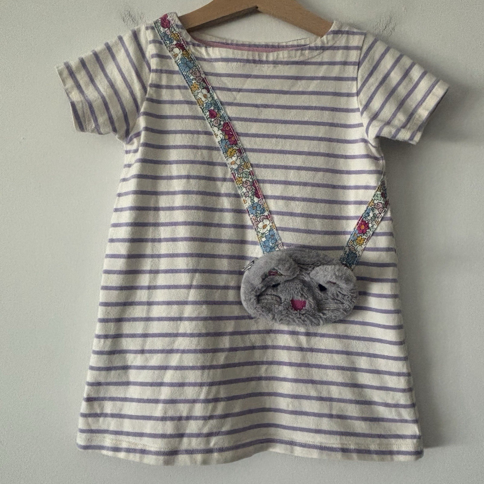 Mini Boden Striped Short Sleeve Cat Purse Tunic Top Size 4-5 Preppy School Play