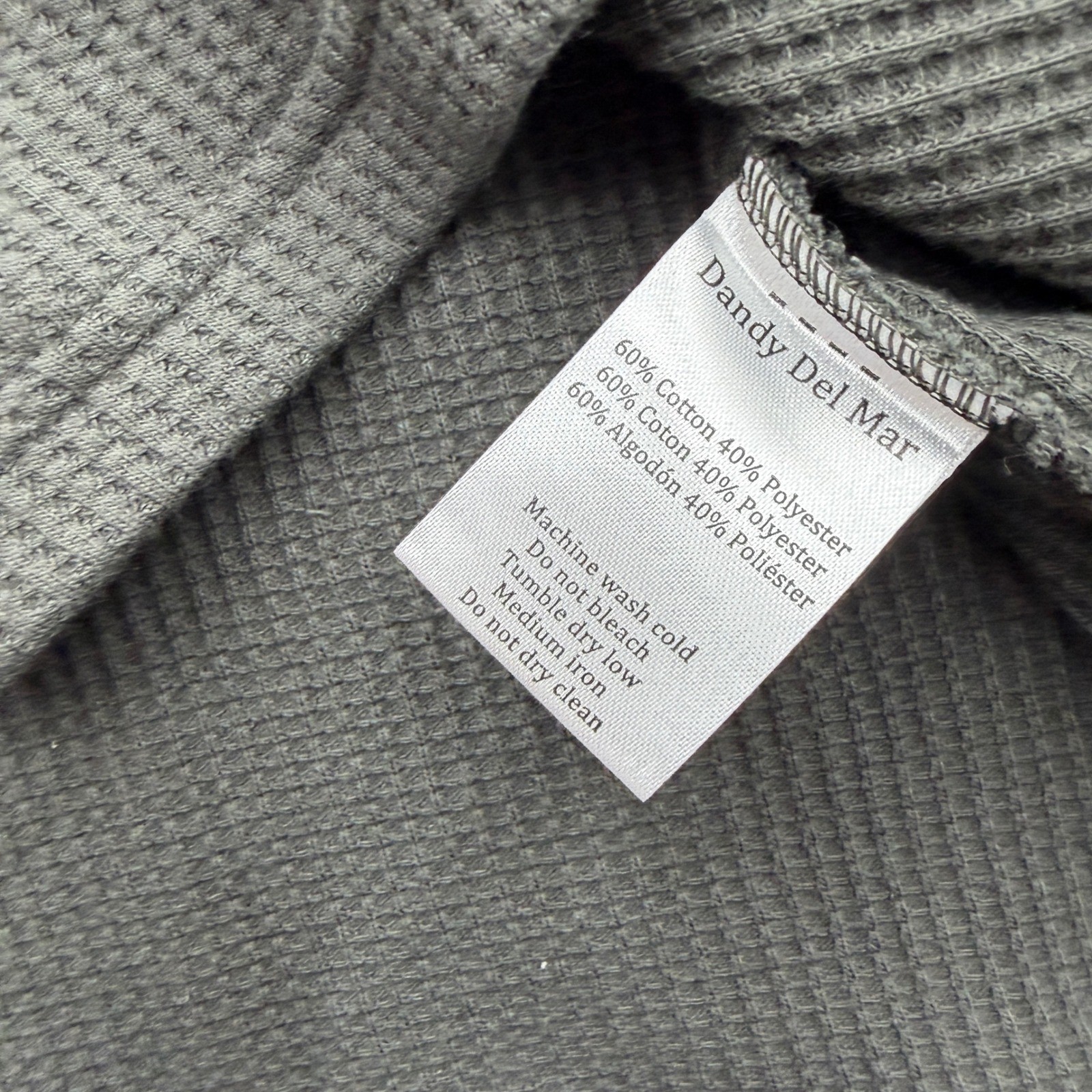 Dandy Del Mar Mens XL Waffle Knit Ringer T-Shirt Charcoal Grey Cream Pocket Tee
