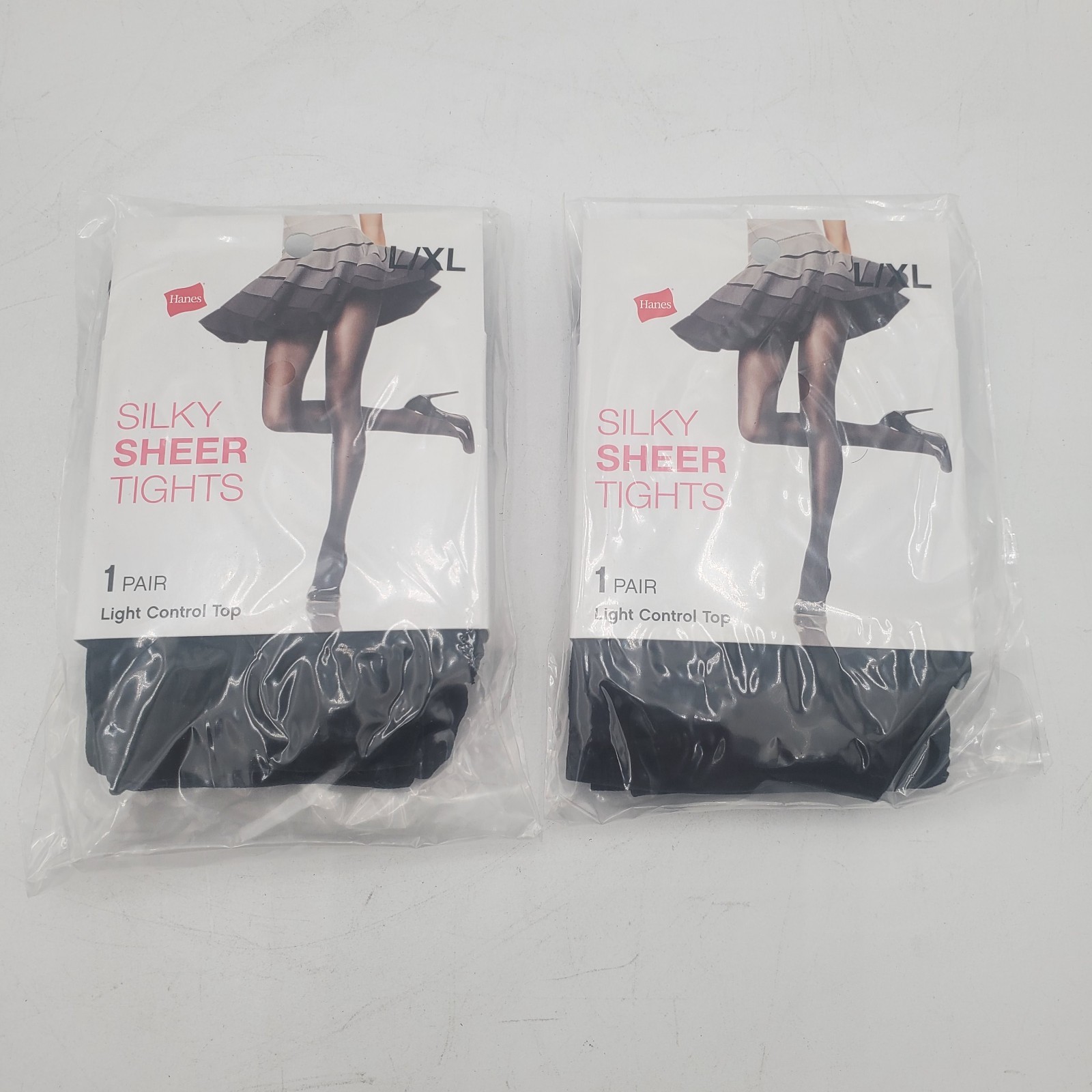 Hanes Style Essentials Silky Sheer Tights Light Control Top L/XL, Black, 2 Pairs