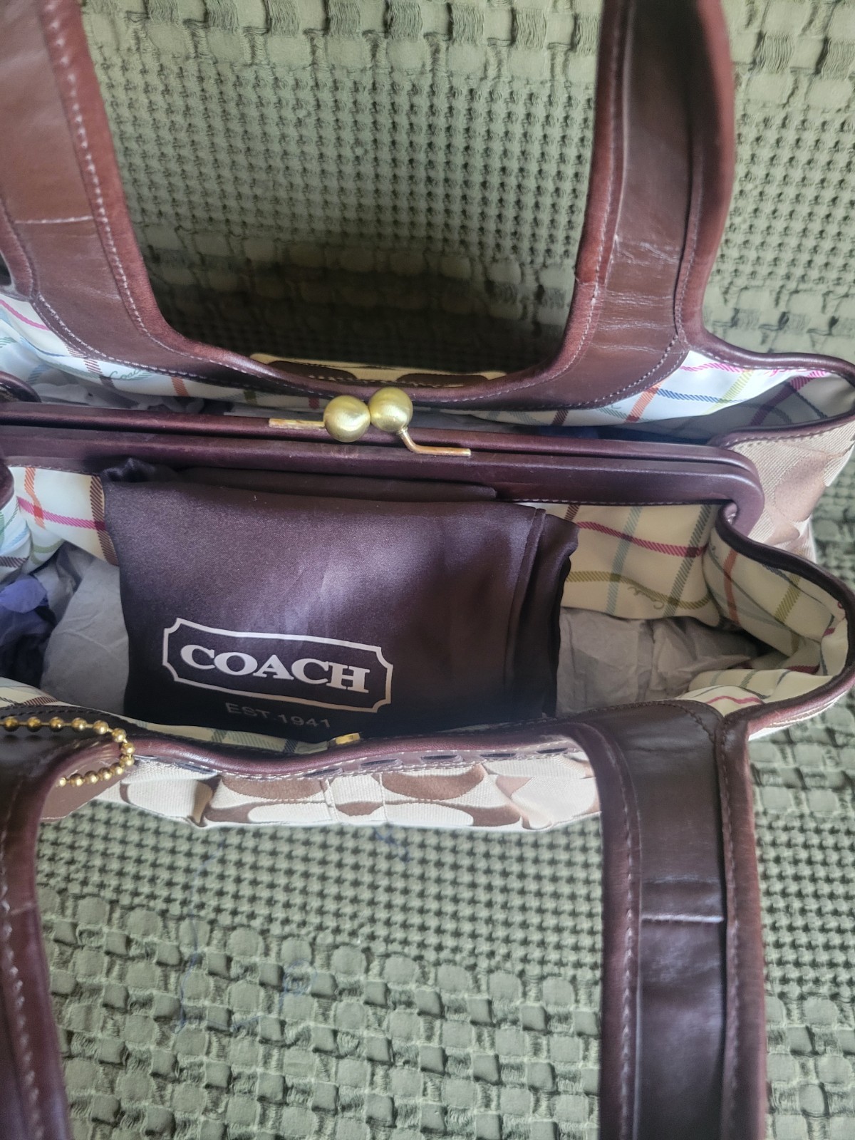 Coach Signature Leather Ergo Hobo Purse Pleated Satchel