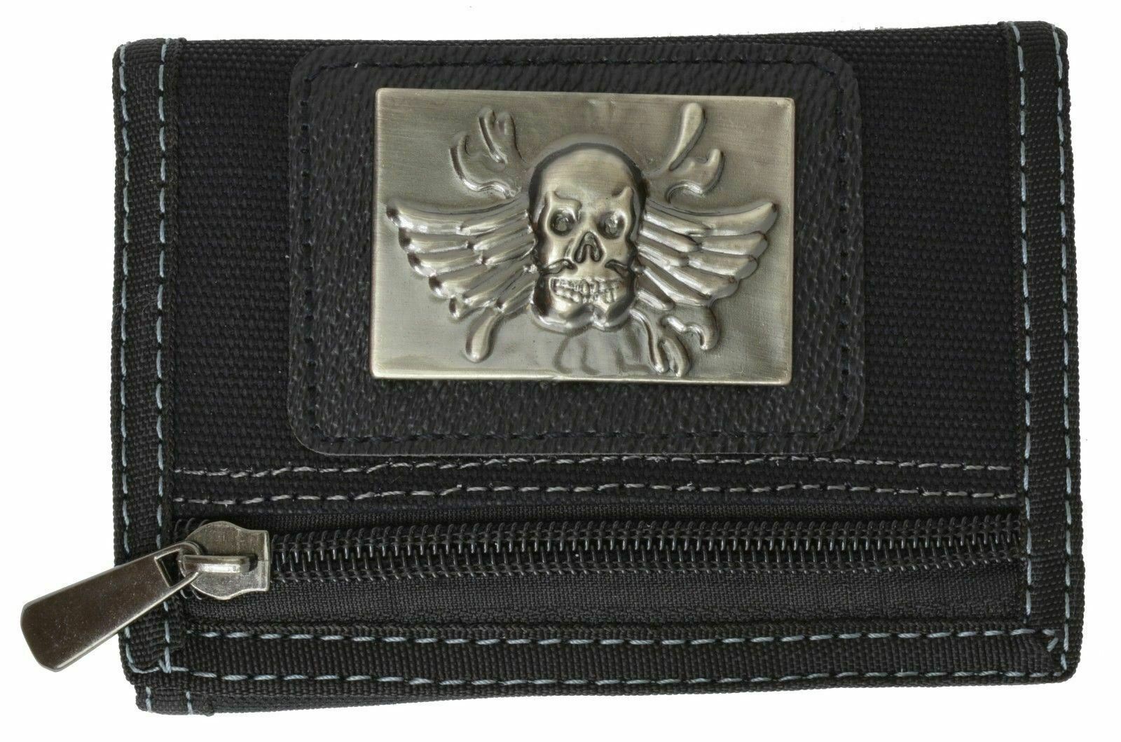 Men’s Tri-fold Wallet With Chain Motorcycle Trucker Biker Skull Wings Classic