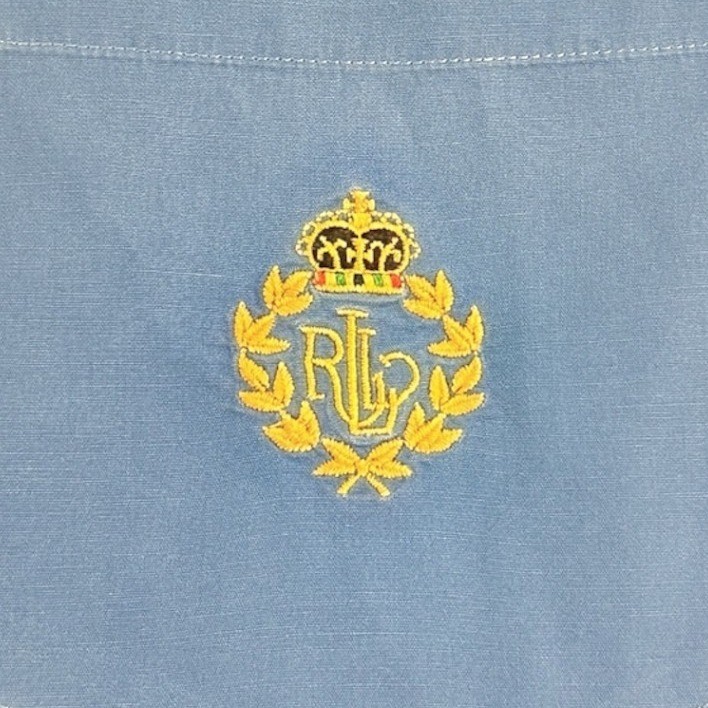 Lauren Button Down Dress Shirt Crest Logo Long Sleeve Blue Menswear Size 16