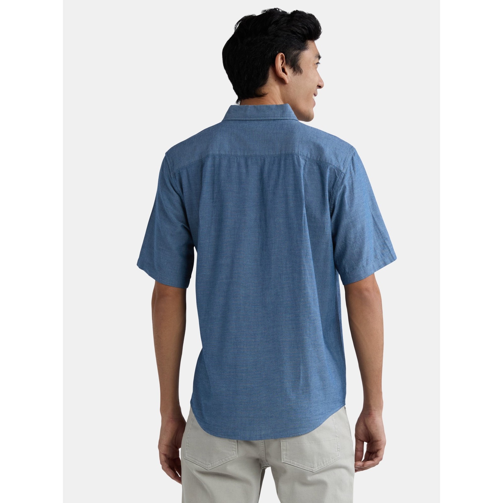 George Men’s Blue Lightweight Button-up Short Sleeve Poplin Collard Shirts: 3XL