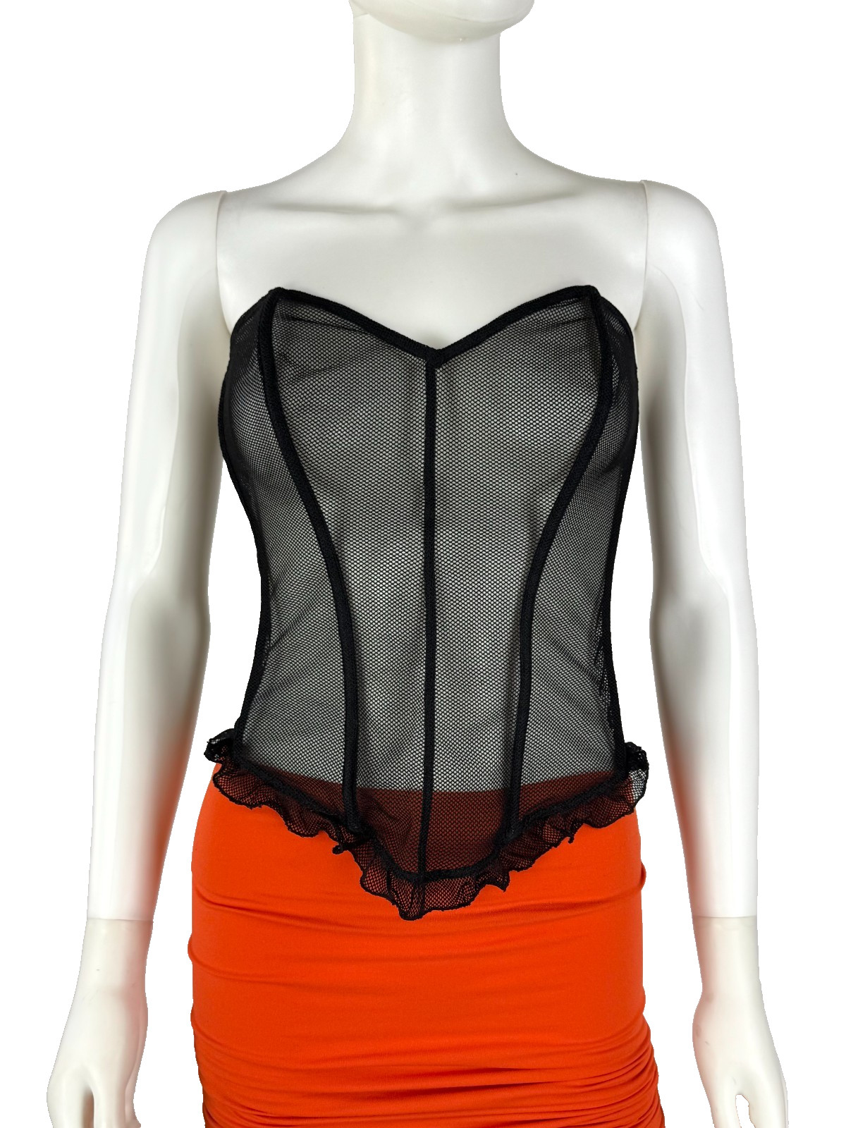 La Perla 36 US 90 FR 3 IT BIack Sheer Bustier Mesh Lace Lingerie Boning Auth