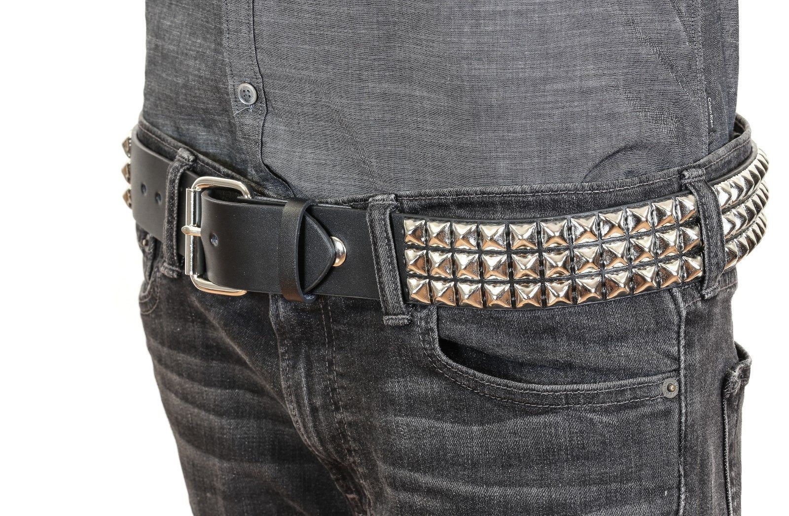 Three Row 1/2″ Pyramid Stud Leather Belt Punk, Metal,Thrash,Sid Vicious USA Made