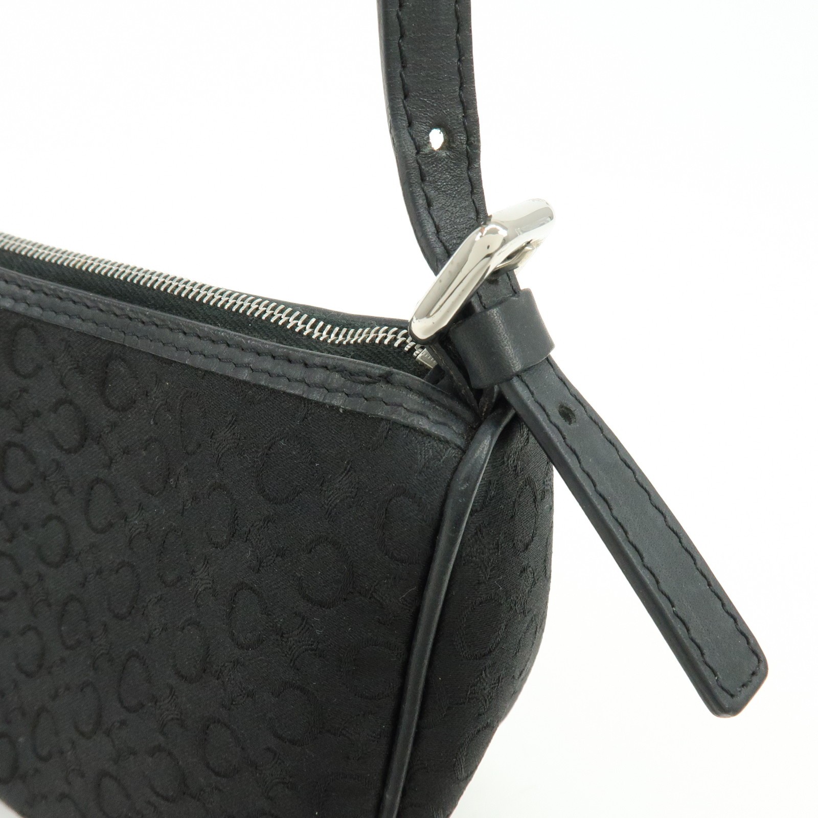 CELINE C Macadam Leather Shoulder Hand Bag Accessory Pouch Black Auth Used F/S