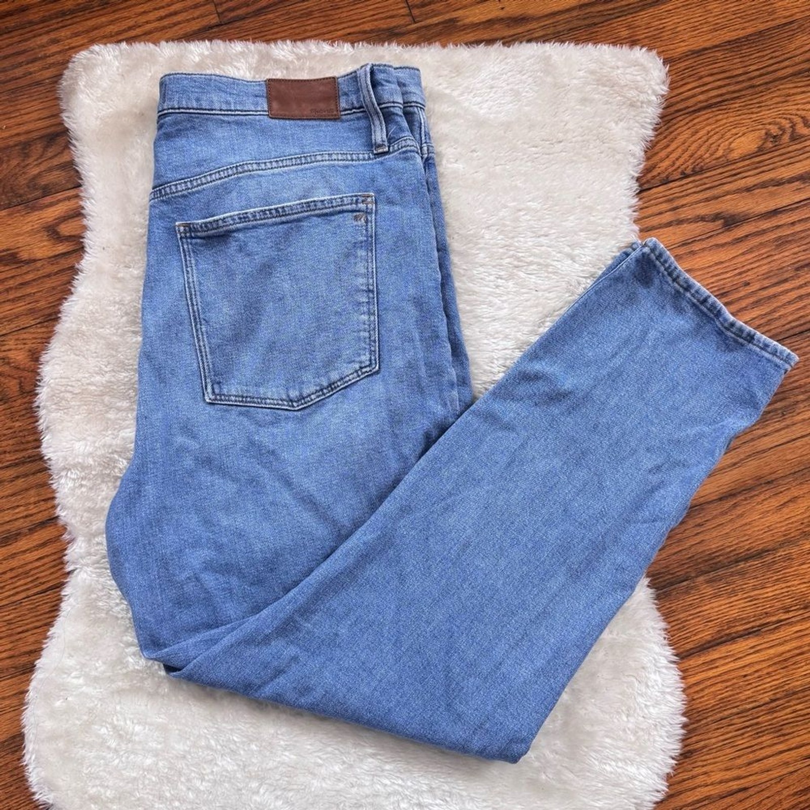 Madewell High Rise Slim Boyjean Blue Wash Distressed Jeans Sz 32