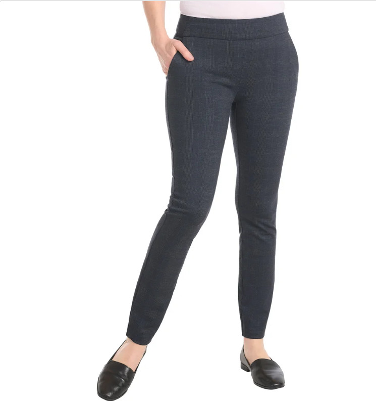 Dalia Women’s Pull-On Ponte Pant Navy Multi Size S Built-In Tummy Control 29″ In