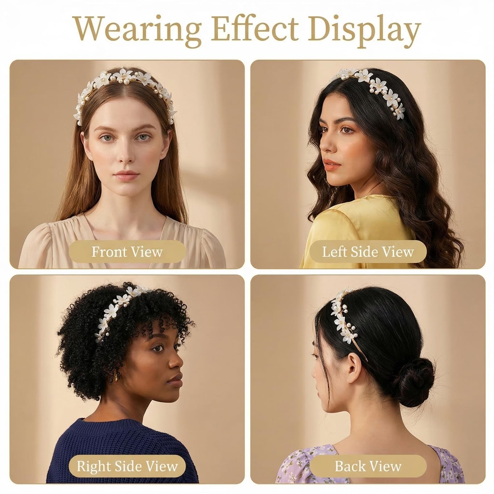 1 Piece 14cm Gold Pearl Flower Headband, Rhinestone Decor Floral Hair Hoop, E…
