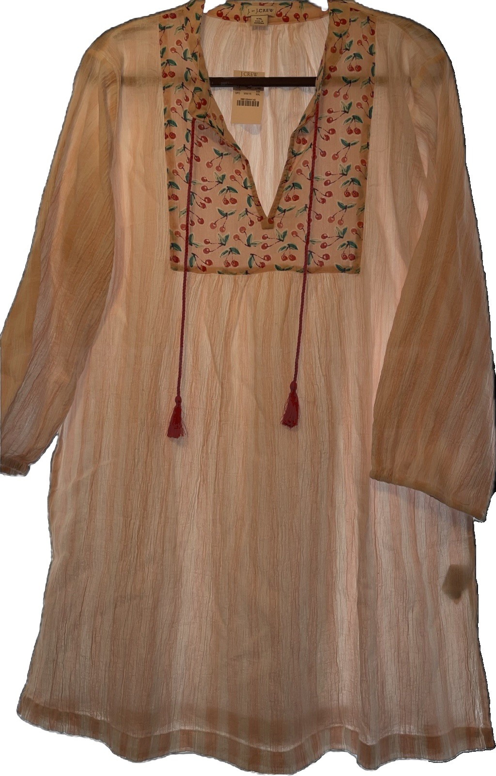 J.Crew Cherry Striped Mixed Print Gauzy Tunic Top – Coverup Size XXL. *NWT*