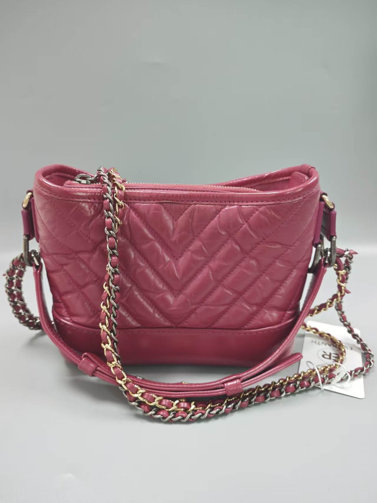 Chanel Gabrielle A91810 Red Chevron Calfskin Crossbody Bag with CC Charm