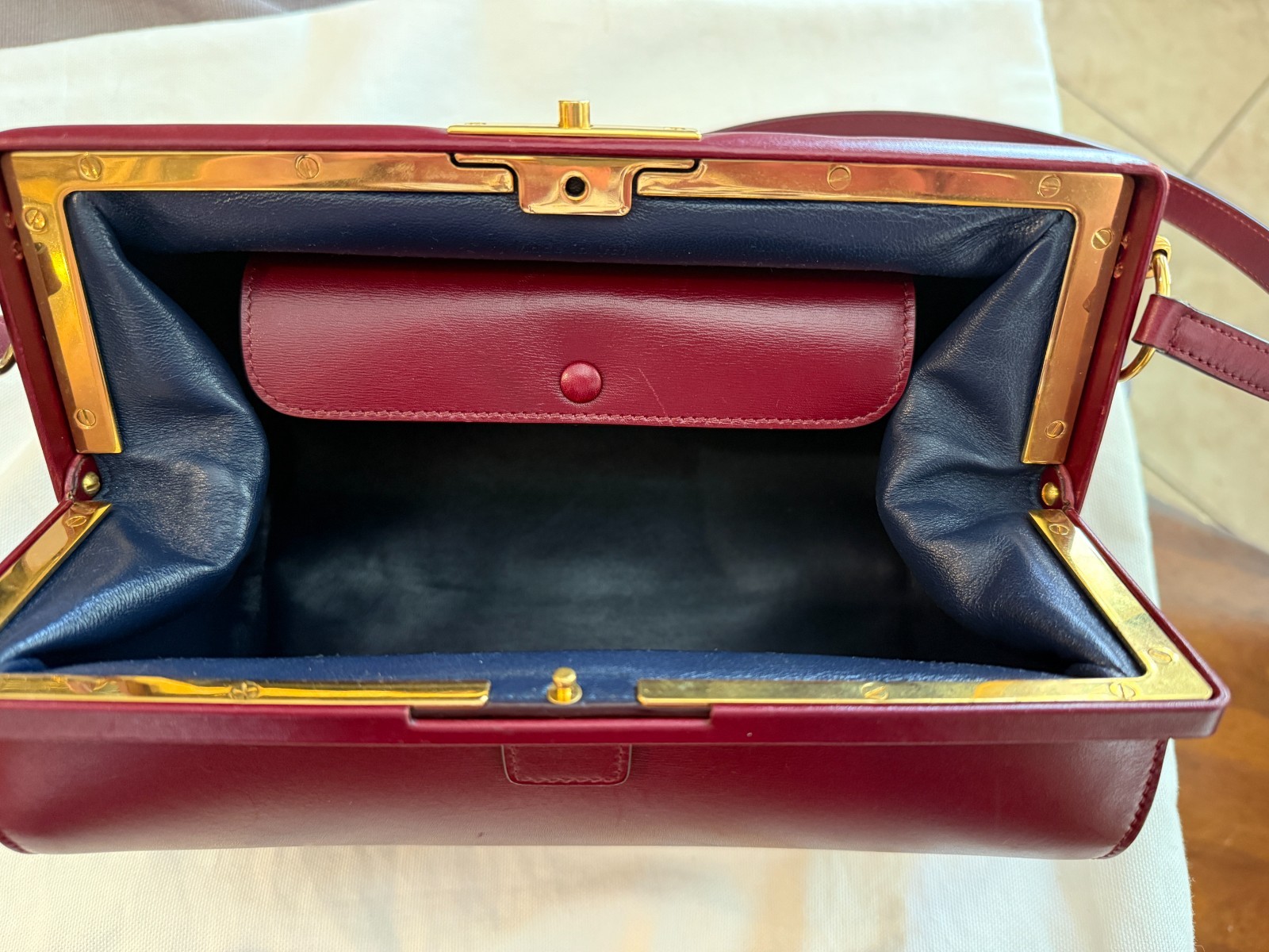Celine Frame Bag (Medium) – Bordeaux Calfskin – Gold Hardware WIth Dustbag