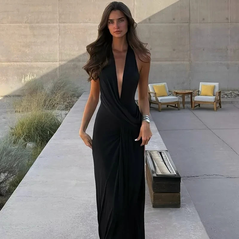 Women Deep V Neck Backless Mini Dress Sexy Summer Party Club Dress