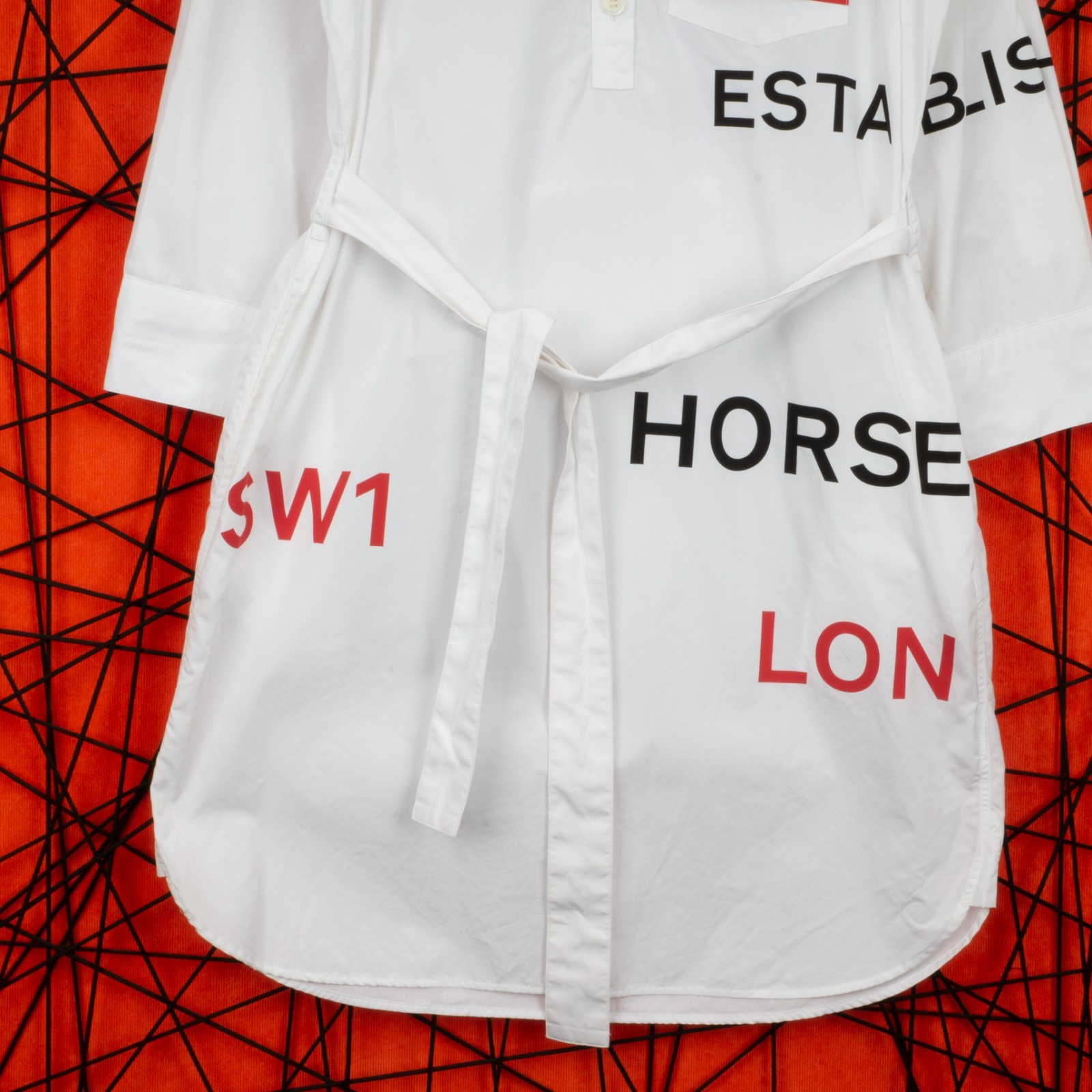 BURBERRY Horseferry Print Cotton Shirt Dress White Belted Logo UK 8 US 6 IT 40