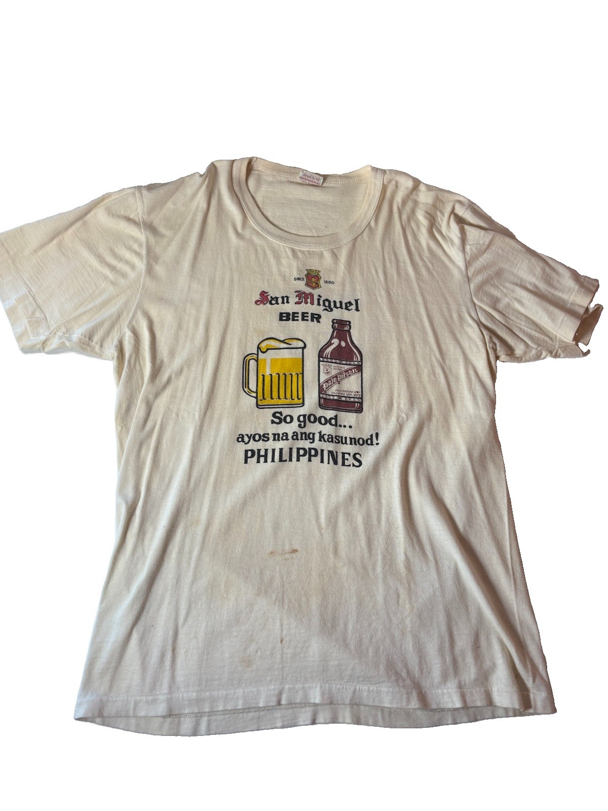 Vintage San Miguel Beer Philippines Pale Pilsen Distressed T Shirt Tag XL 18X25