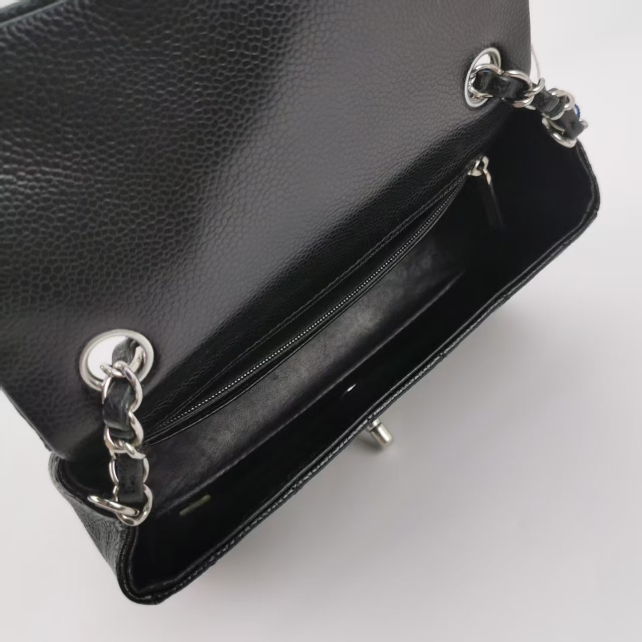 Chanel New Mini Flap Bag 20cm Black Caviar Silver Hardware SHW Auth