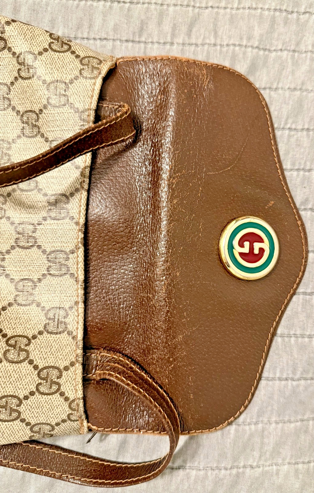 Auth GUCCI GG Pattern Crossbody Bag PVC Leather Brown Italy