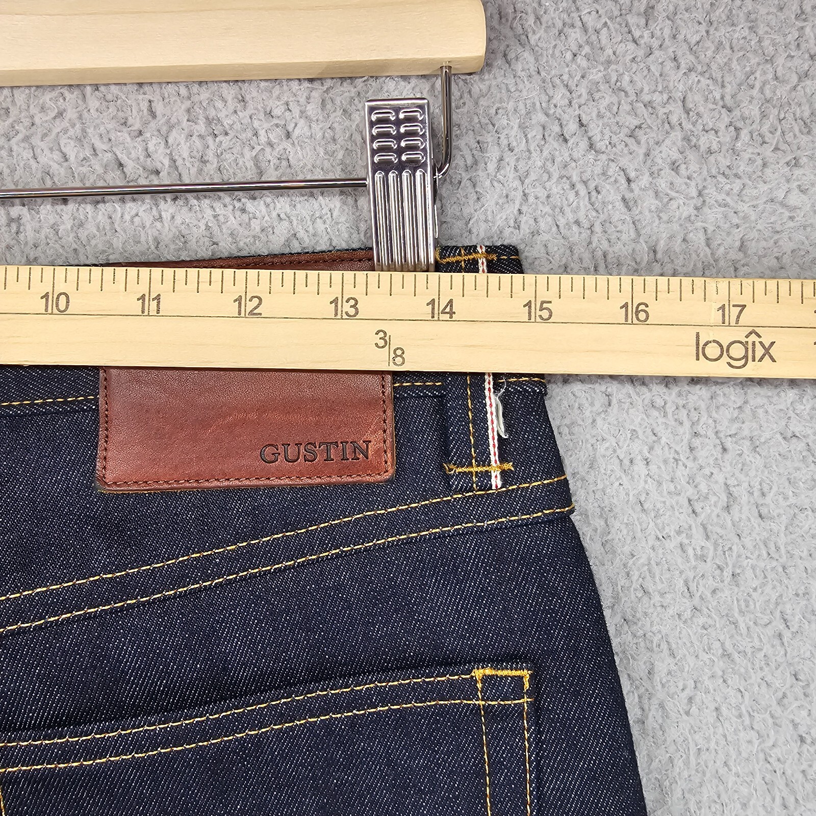 Gustin Selvedge Jeans Mens 31×34 Blue Dark Wash Denim Skinny Button Fly USA