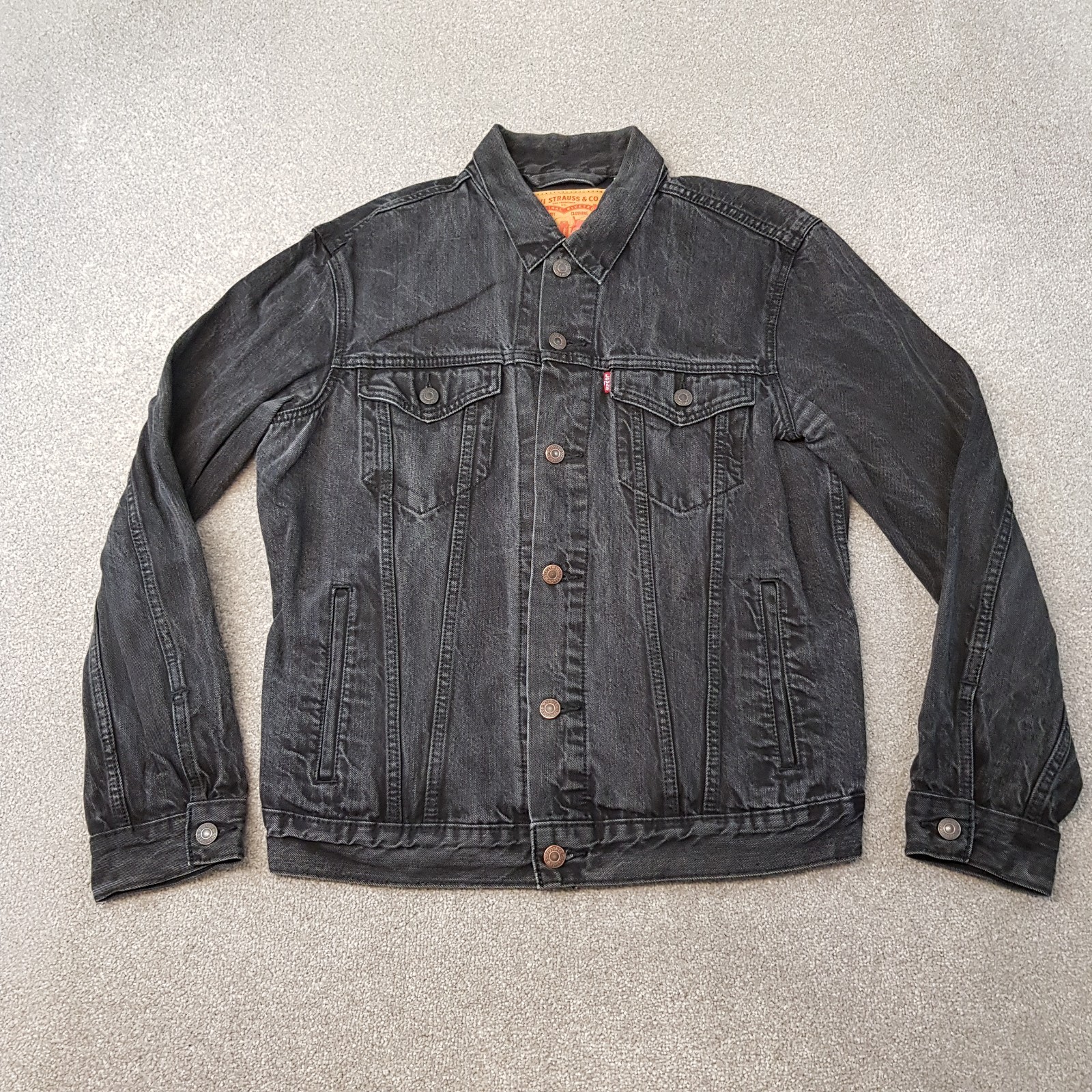 Levis Denim Jacket Medium Black Type 3 Trucker Cafe Racer Moto Biker Button Up