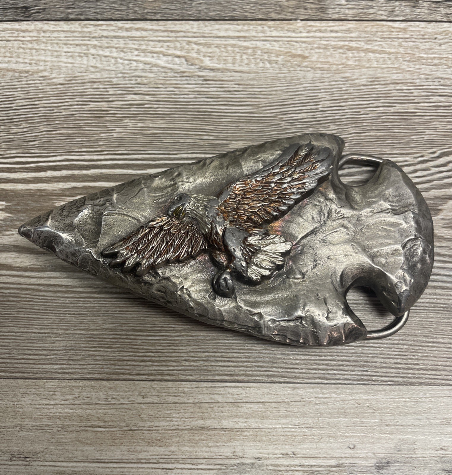 1994 Bergamot Brass Works Pewter Eagle Arrowhead Belt Buckle USA Made