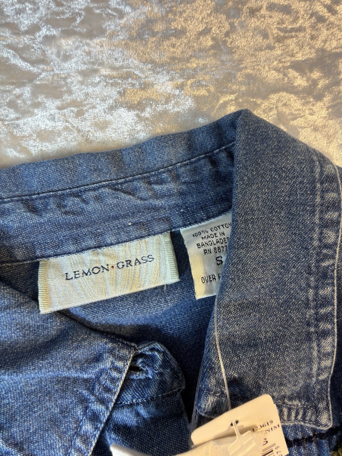 Lemon Grass Embroidered Denim Button Front Shirt Floral Cottagecore NWT