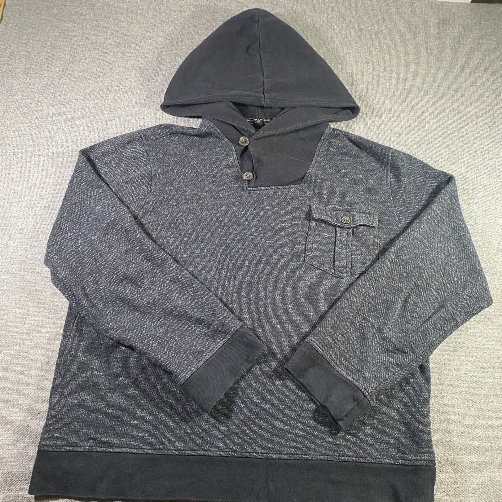 Banana Republic Hoodie Menswear Inspired Pullover Two Button Gray L