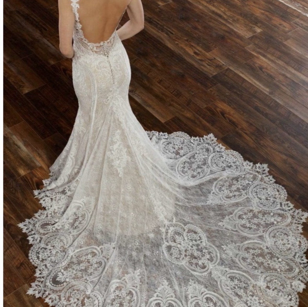 Martina Liana D3657 Size 6 Ivory Lace V-Neck Mermaid Fit & Flare Train