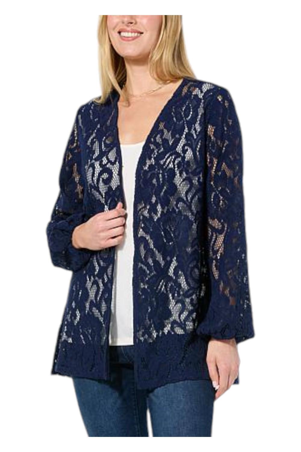 Colleen Lopez Bubble Sleeve Lace Jacket Navy