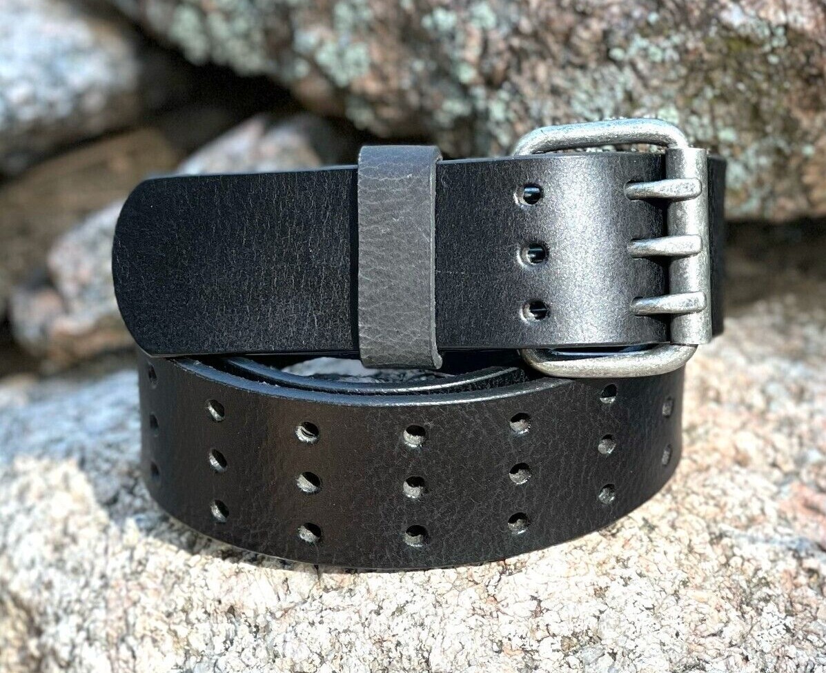 Mens Full Grain Triple Prong Three Hole HEAVY Thick Solid Leather Belt USA MADE