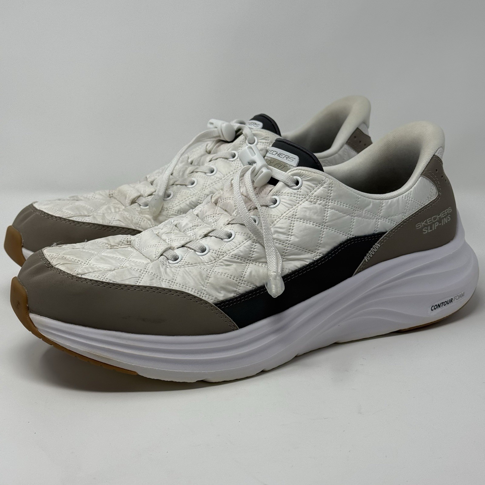 SKECHERS Slip-Ins Cozy Fit White/Taupe Mens Size 11.5 US 232619 Slip On Sneakers