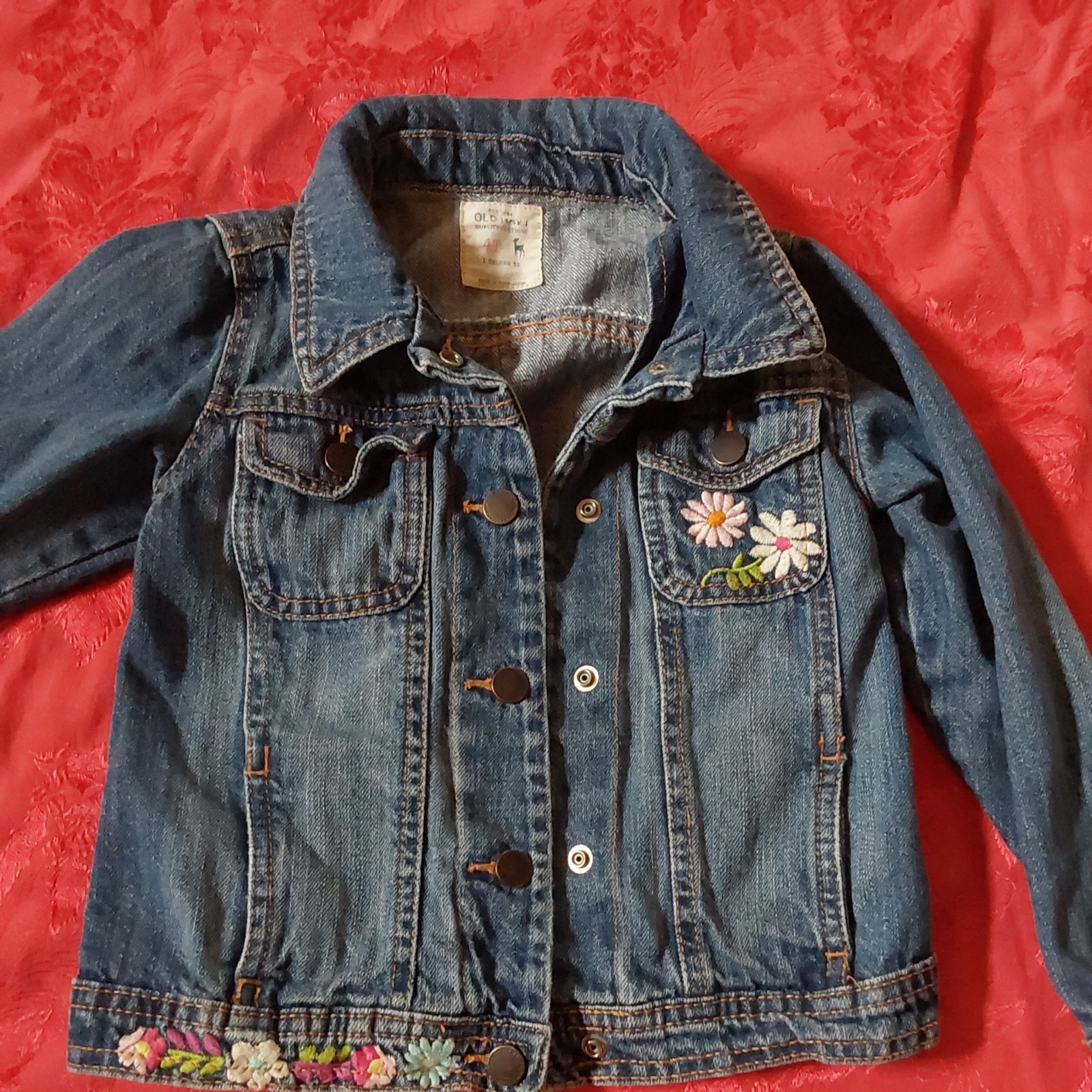 Old Navy 4T Jean Jacket Embroidered Flowers Butterfly