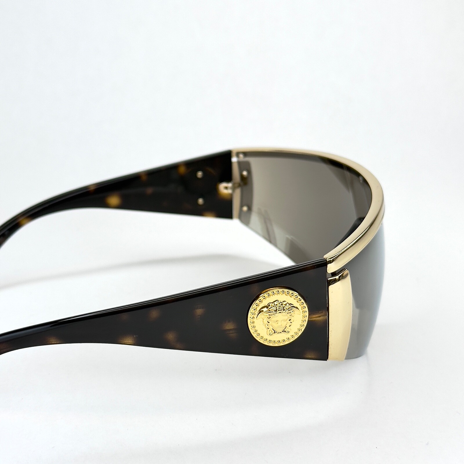 VERSACE 2197 TRIBUTE SHIELD Brown Gold Mirror VE2197 Unisex Wrap Mask Sunglasses