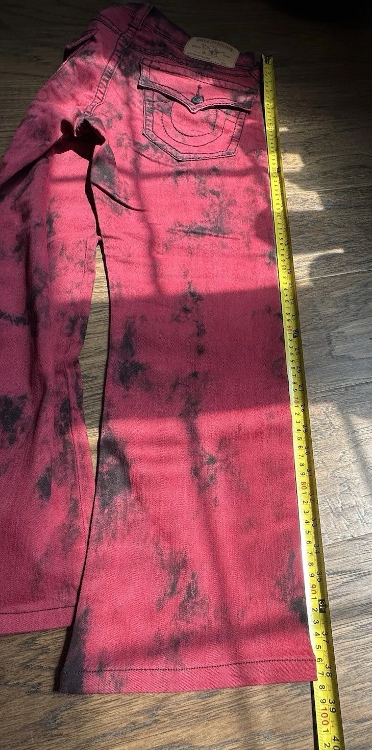 True Religion Jeans Mens 31 Red Black Acid Tie-Dye Wash Straight Pants