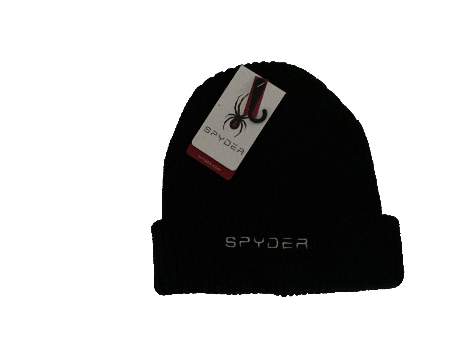SPYDER Black Ribbed Cuff Logo Winter Knit Beanie HAT Cap Mens One Size NEW