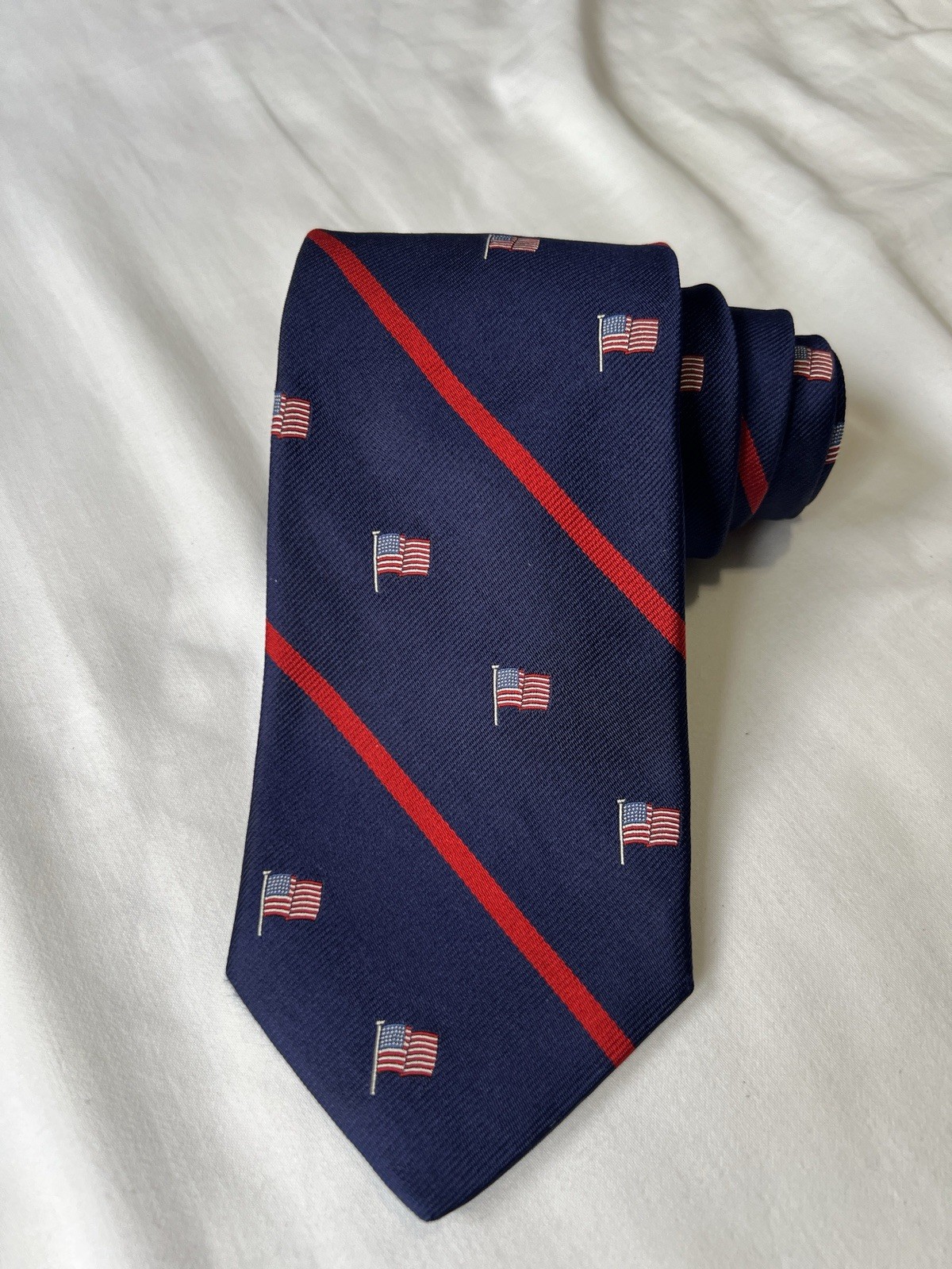 Brooks Brothers Makers Tie Mens Navy Red Repp Stripe American Flag Patriotic
