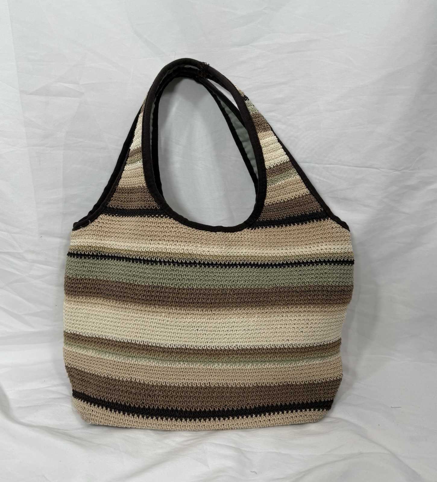 vintage Boho woven Tight Crochet shoulder bag Green Sage Beige Brown Festival