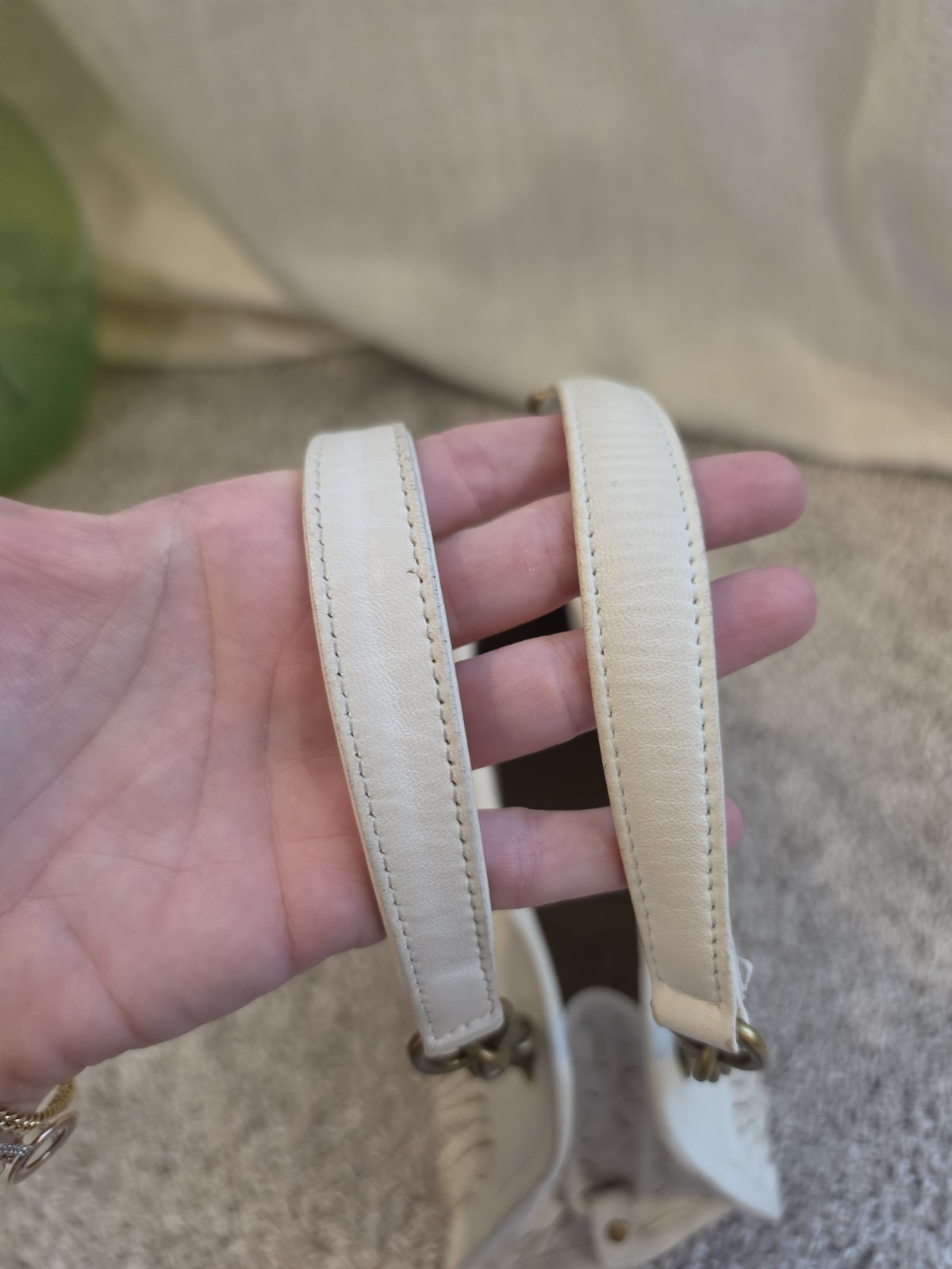 Bottega Veneta Woven Chain Shoulder Bag Ivory Leather Zip Designer Classic