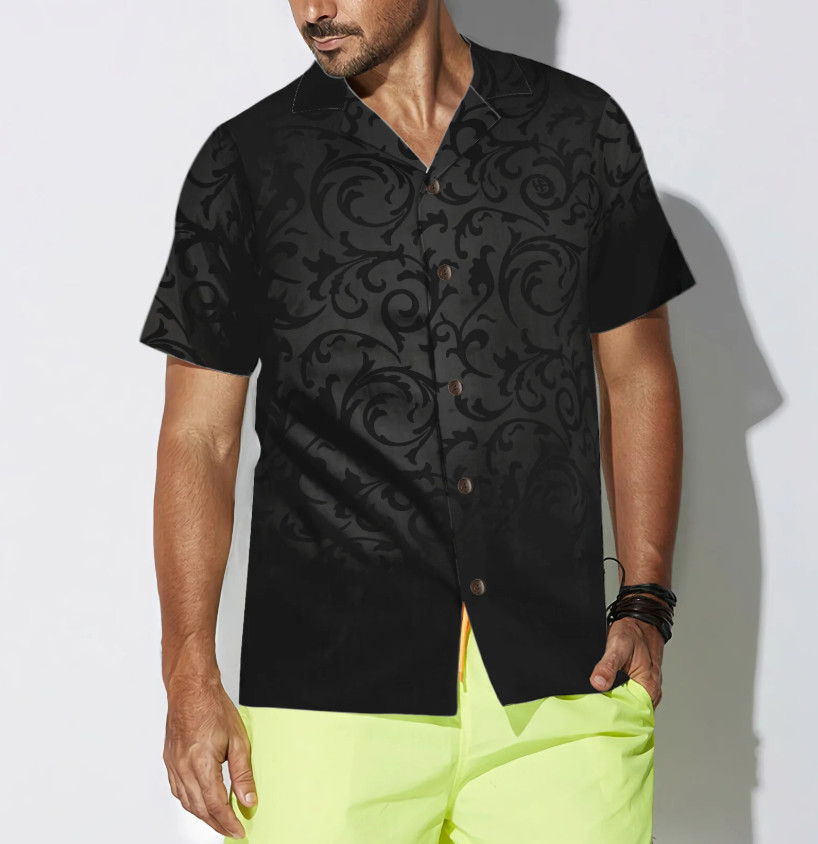 Black And Grey Seamless Floral Goth Style Hawaiian Shirt