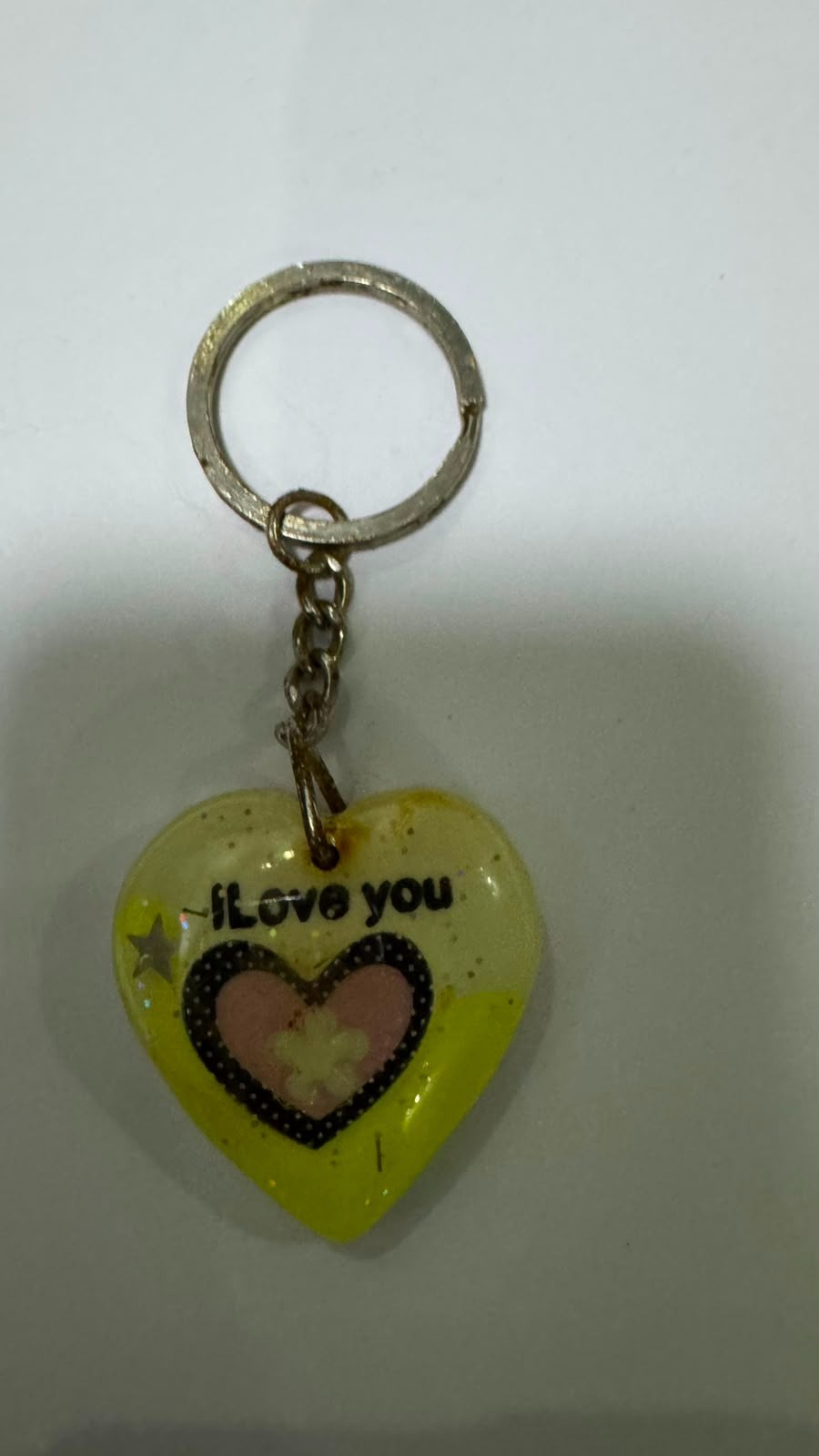 Vintage Heart Keychain I Love You Resin Glitter Charm Gift Bag Purse Pendant