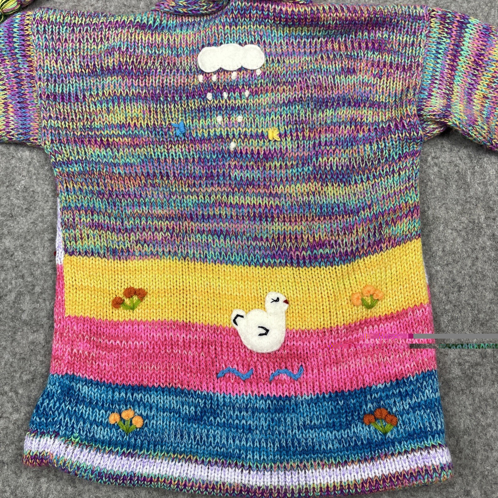 Native Creation Kids Knit Hooded Cardigan Sweater Peru Animals Farm Scene Size M