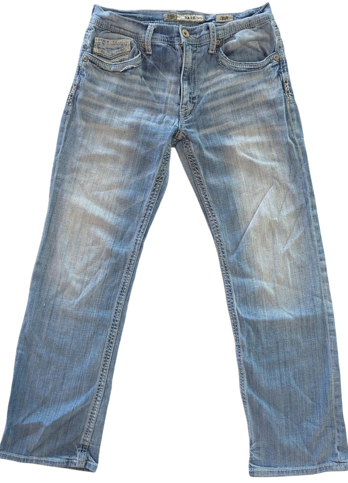 BKE Jake Jeans Mens 31×31 Blue Light Wash Relaxed Straight Denim Embroidered