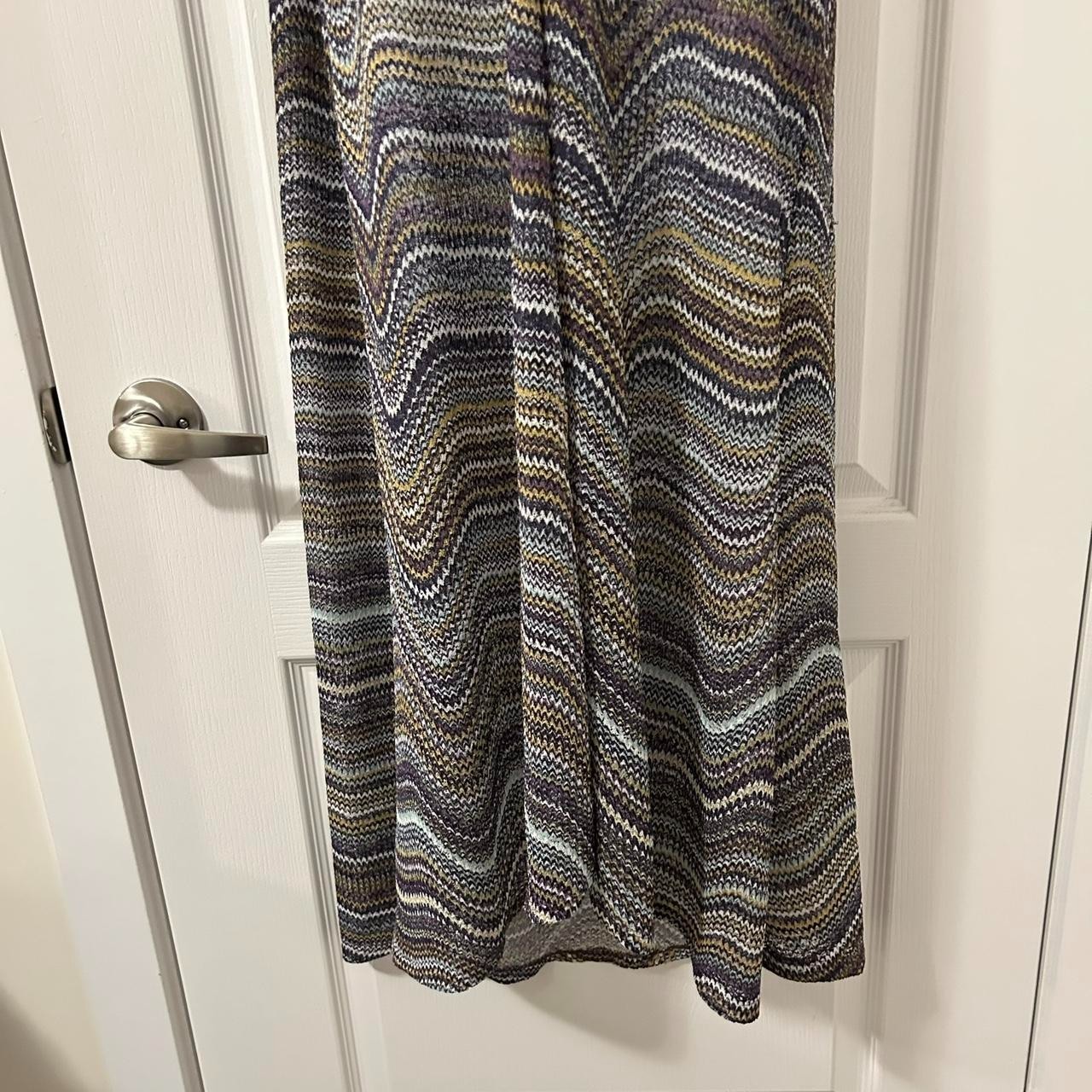 Women’s Boho Chic 70s Long Duster chevron print Cover up Top Medium Festival