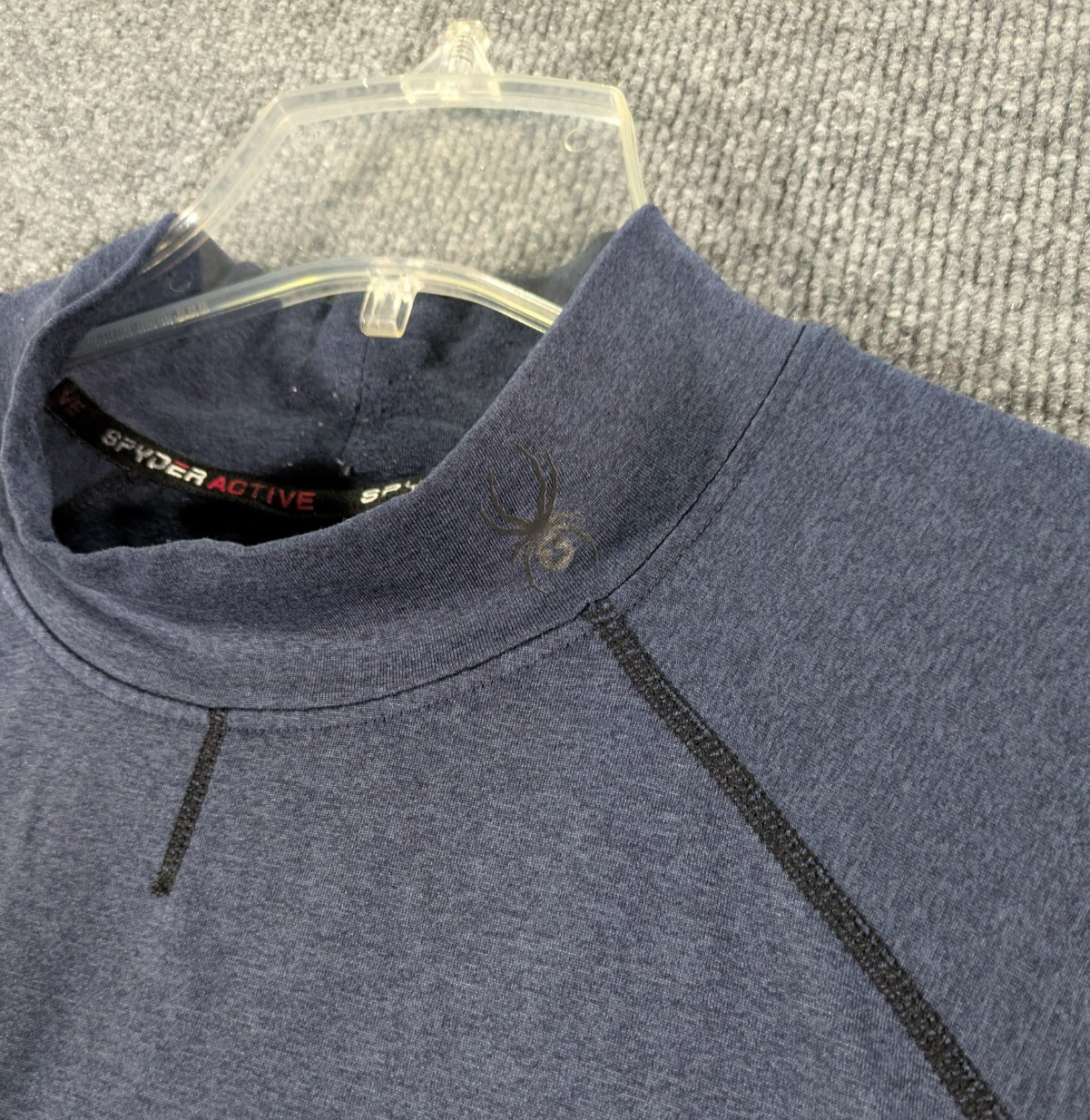 Spyder Active Mock Neck Shirt Mens Large Blue Black Long Sleeve Athletic