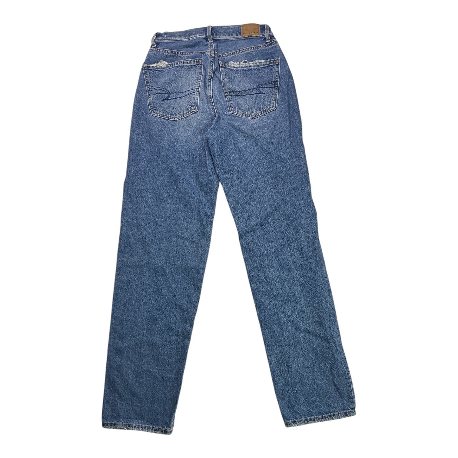 American Eagle Blue Baggy Jean Womens 2 Mid Rise Wide Leg Medium Wash Distressed