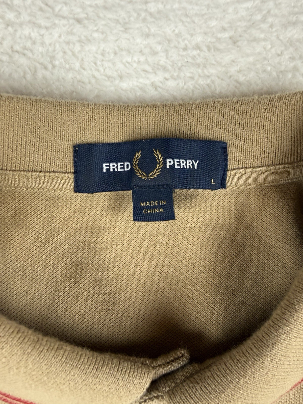 Fred Perry M12 Twin Tipped Summer Polo Shirt Tan/Red Size Men’s Large