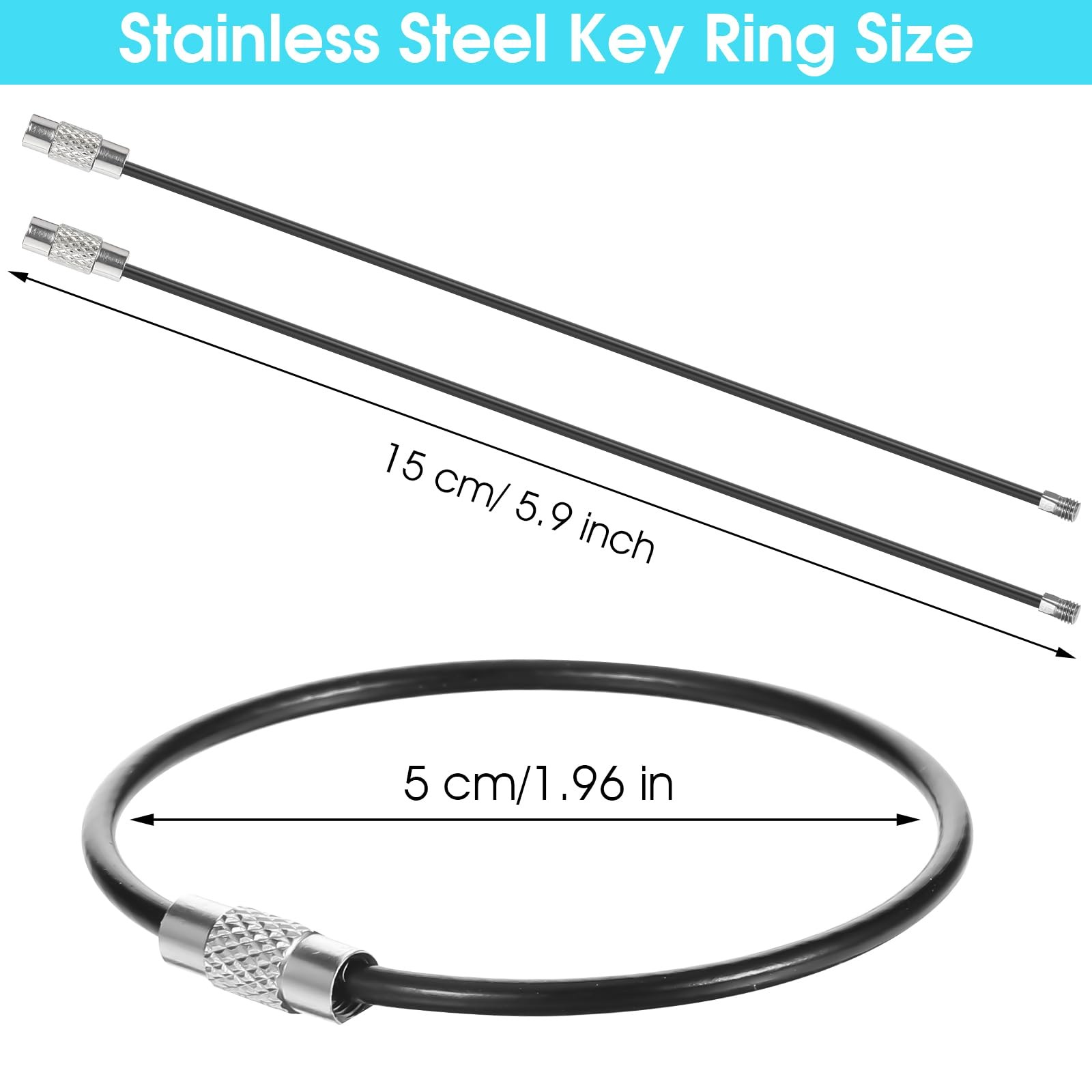 cobee Steel Wire Keychain, 100pcs 6 Inches Stainless 6 Inches, Black