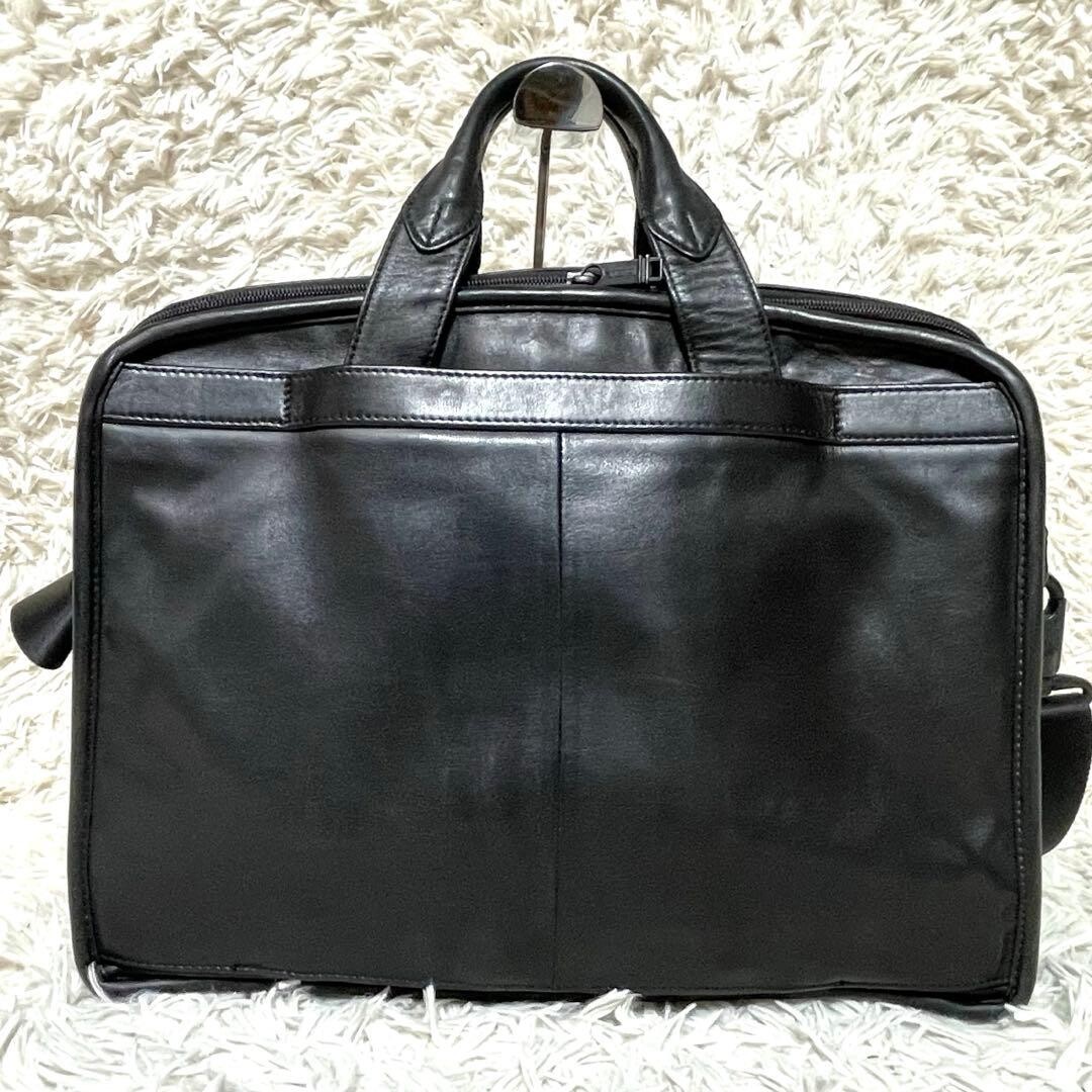 TUMI 96531DH Alpha T Pass Leather Briefcase Black 2 Way Business Bag Authentic