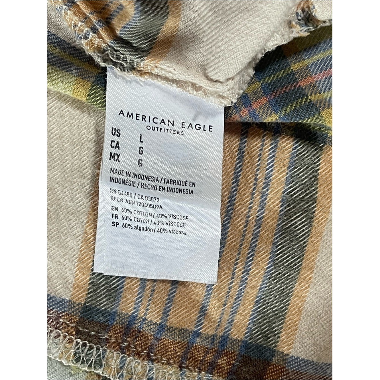 American Eagle Oversized Plaid Button-Up Shirt in Cream, Olive & Pink