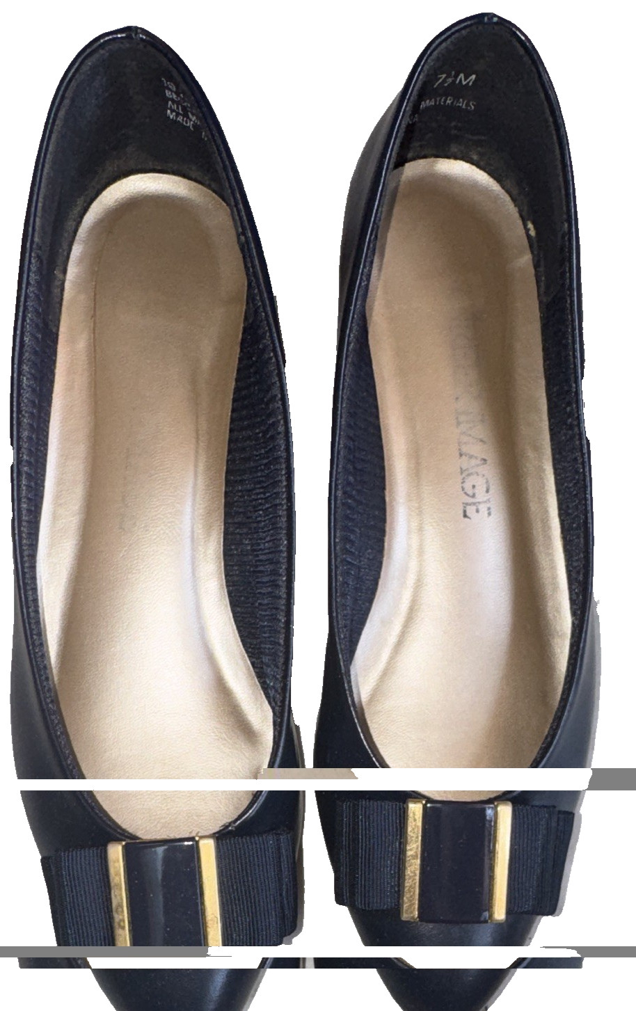 Career Image Womens Pumps 7.5 M Navy Leather Pointed Toe Slip On Bow Block