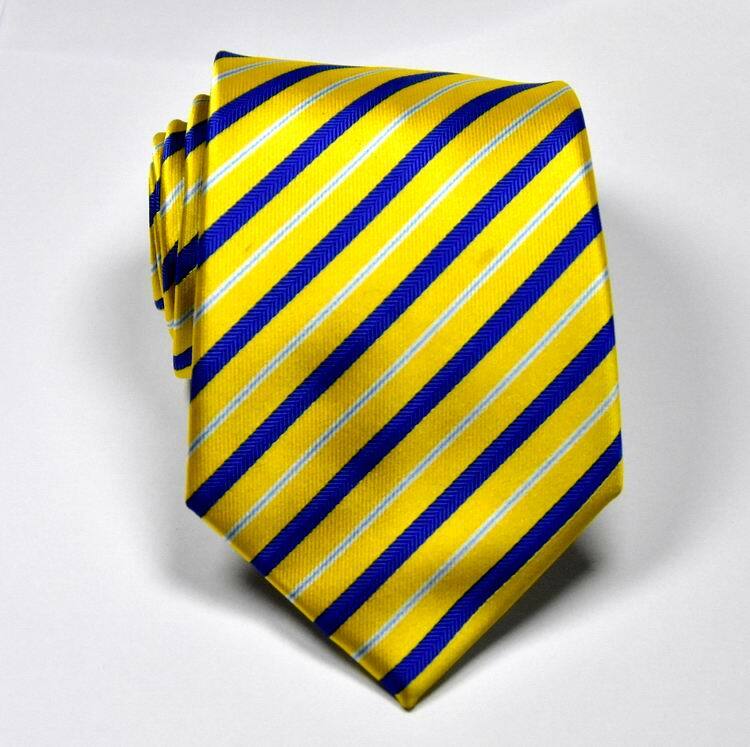 New Classic Striped Yellow Blue White 100% Silk Men’s Necktie Neck Tie 3.15”8CM